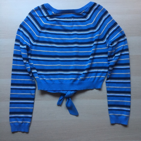 Freshman 1996, Blue, Tie Front, Striped cropped Sweater, size large - Picture 4 of 8